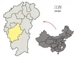 Location of Ji'an Prefecture (yellow) within Jiangxi Province of China
