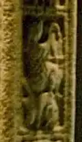 Circa 900 A.D. Original of the Clonmacnois Cross of Scriptures, south west view. Shows arch at top and string bundle.