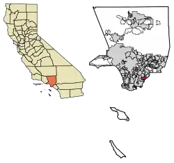 Location of Cerritos in Los Angeles County, California.