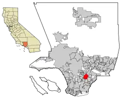 Location of Downey in Los Angeles County, California