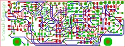 Double layered plating in CAD. Vias makes EDA placement possible., Bottom layer – Red, Top layer – Blue