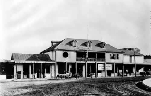 The Lugo Adobe (built 1840s, demolished 1950s) long anchored the east side of the Plaza