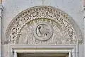 Lunette above the entrance to the Fondaco dei Turchi reconstructed in neobyzantine stile by Federico Berchet AD 1869 in Venice.