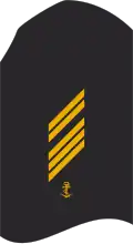 b. Cuff title to the dark blue seaman shirt (here: Oberstabsgefreiter with a seamanship rating)