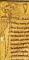 Initial monster doodle in first line, "Inter de platonis et ciceronis libros quos de republica...", same.
