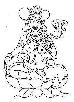 Maldivian Tara,[6] 30 cm high etching on Porites coral stone from the 9th century kept at the National Museum in Malé, Maldives