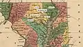 Section of 1824 Anthony Finley "Map of Maryland," schematically showing routing of today's Harford and Old Harford Roads from Baltimore City north-northeast to Coopstown, Harford County (vicinity of today's Jarrettsville, Maryland). ("Map of the state of Maryland" by Anthony Finley, 1824)