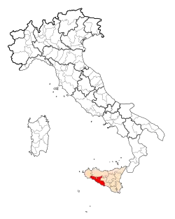 Map highlighting the location of the province of Agrigento in Italy