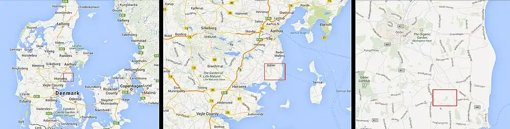 The location of the archaeological sites Randlev and Hesselbjerg in Denmark.