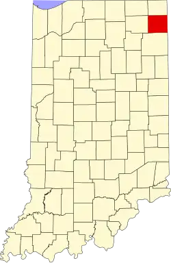 Map of Indiana highlighting DeKalb County