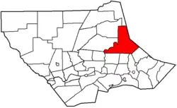 Map of Lycoming County, Pennsylvania highlighting Plunketts Creek Township