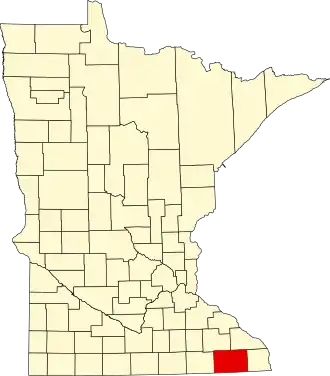 Map of Minnesota highlighting Fillmore County