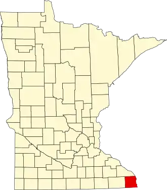 Map of Minnesota highlighting Houston County