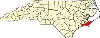 Map of North Carolina highlighting Carteret County