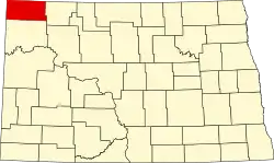 Map of North Dakota highlighting Divide County