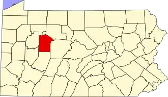 Map of Pennsylvania highlighting Jefferson County