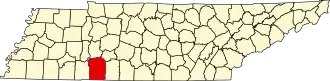 Map of Tennessee highlighting Wayne County