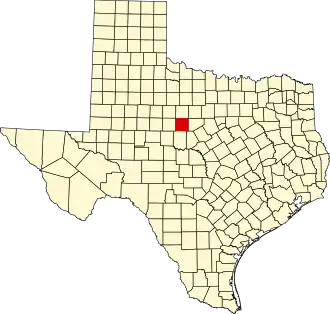 Map of Texas highlighting Callahan County