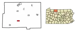 Location of Mount Jewett in McKean County, Pennsylvania.