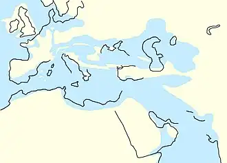The North Sea between 34&nbsp;million years ago and 28&nbsp;million years ago, as Central Europe became dry land
