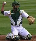 Baseball catcher kneeling