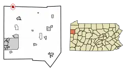 Location of Jamestown in Mercer County, Pennsylvania.