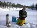 Figure 2. Sampling of meridianiite off a wooden post. Courtesy R. Peterson 2010.