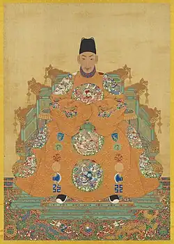 A portrait of the Zhengde Emperor seated on his throne