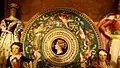 Rare tin-glazed Minton 'majolica' Victoria plate, brush-painted decoration on flat surface in Renaissance style, mid-19th century (1853).
