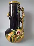 Pomegranate Vase, 1878, 22 in, coloured glazes, boldly decorative, naturalistic and humorous in style