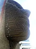 Heroinat Memorial from a lower angle, showing how the pins make up the sculpture