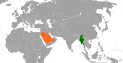 Map indicating locations of Myanmar and Saudi Arabia