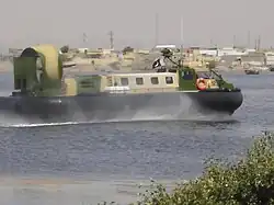 A Pakistan Marines operated Griffon 2000TD hovercraft patrolling off the Karachi Nuclear Power Plant at the Paradise Point in Pakistan in 2006.