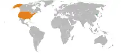 Map indicating locations of North Korea and United States