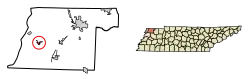 Location of Hornbeak in Obion County, Tennessee.
