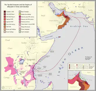 Sultanate of Zanzibar in pink[clarification needed]