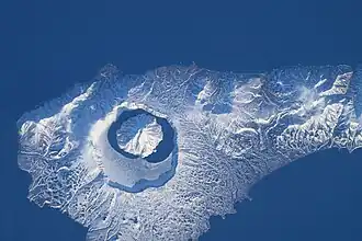 Photo from ISS in late April, with Kol'tsevoe Lake partially frozen