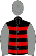BLACK and RED HOOPS, grey sleeves and cap