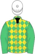 Yellow and emerald green diamonds, green sleeves, white cap