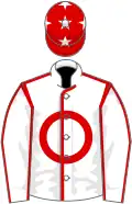 White, red circle, red seams, red cap, white stars