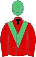 Red, emerald green chevron, emerald green cap