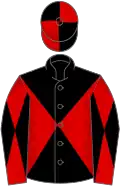 Black and red diabolo, red sleeves, black diabolo, black and red quartered cap