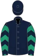 Dark blue, emerald green chevrons on sleeves