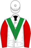 White, green chevron, red sleeves, white cap
