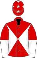 Red and white diabolo, halved sleeves, red cap, white stars