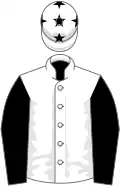 White, black sleeves, white cap, black stars