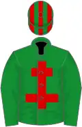 Green, red cross of lorraine, striped cap