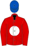Red, white disc, royal blue cap