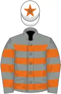 Grey and orange hoops, white cap, orange star