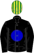 Black, blue disc, green and yellow striped cap